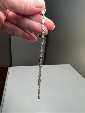 Napier Silver-Tone Rectangular and Round Crystal Link Bracelet -  Vintage